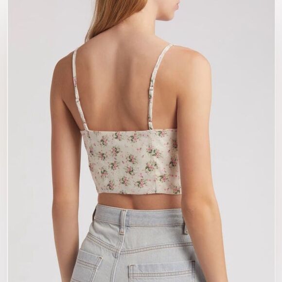 All in Favor NWT Cream Pink Floral Corset  Crop Camisole XL - Picture 3 of 11